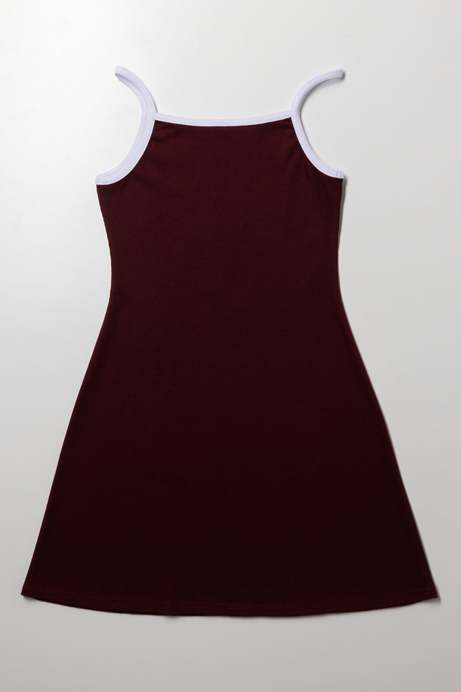 Rib Strappy Dress Burgundy (2)