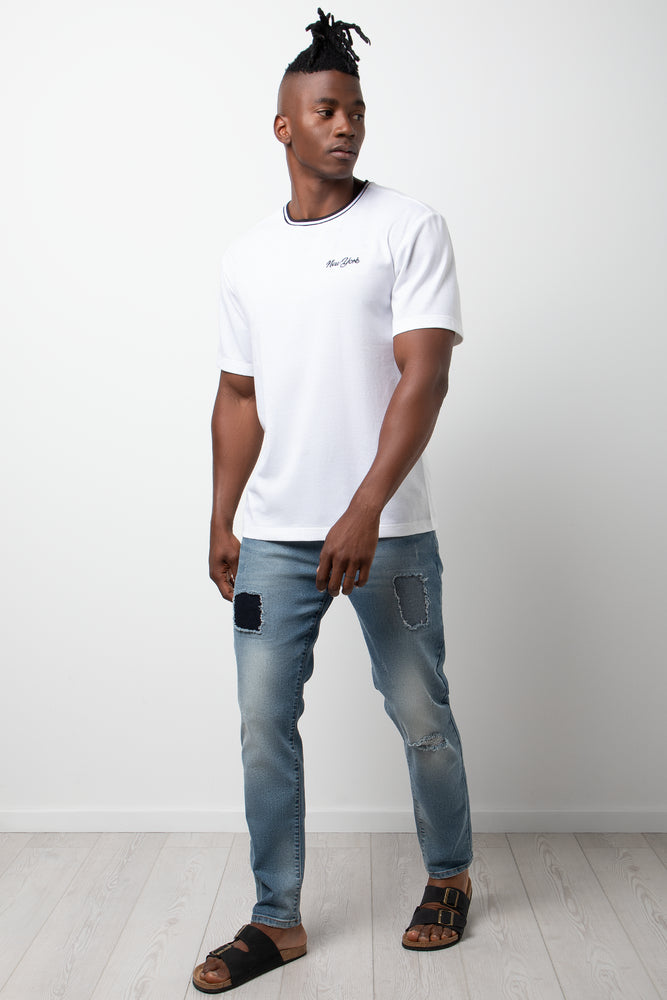 Contrast Binding Short Sleeve T-Shirt White