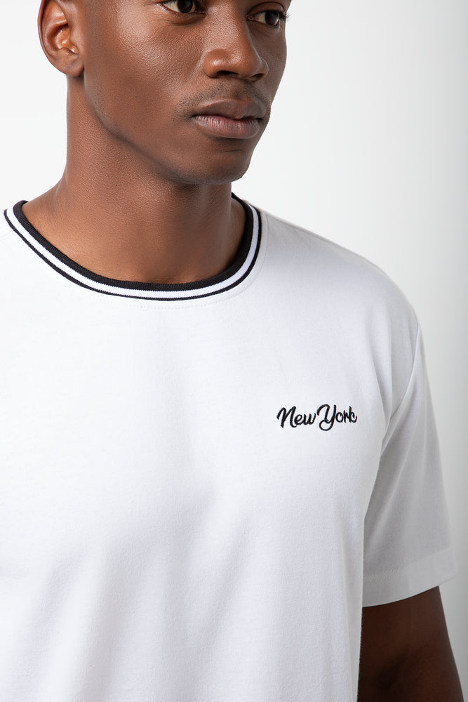 Contrast Binding Short Sleeve T-Shirt White (3)