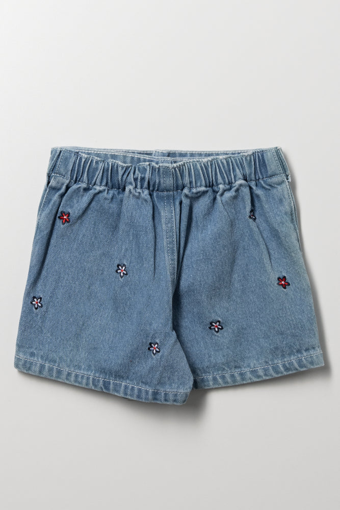 Embroidered Denim Skorts Blue (2)