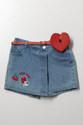 Minnie Mouse Denim Skorts With Heart Belt Bag Blue And Red