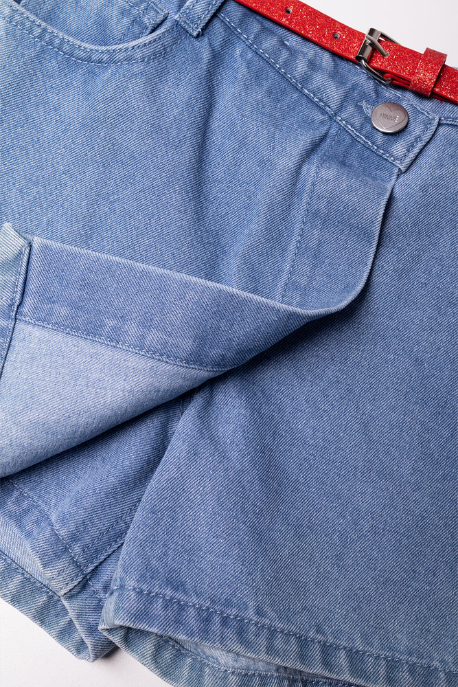 Minnie Mouse Denim Skorts With Heart Belt Bag Blue And Red (1)