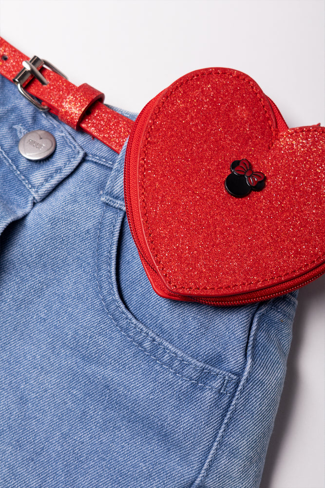 Minnie Mouse Denim Skorts With Heart Belt Bag Blue And Red (3)