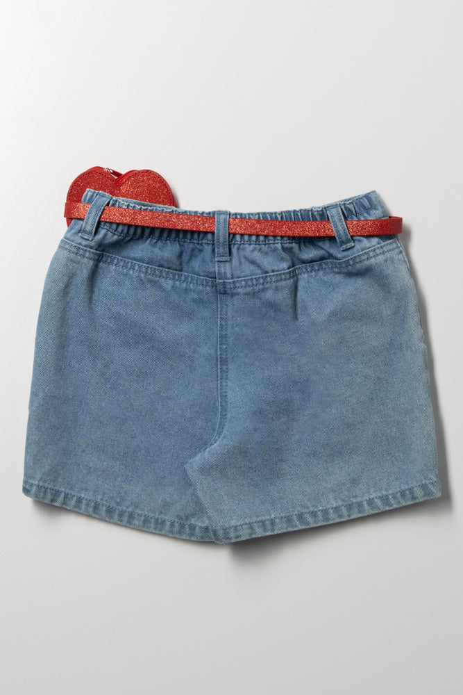 Minnie Mouse Denim Skorts With Heart Belt Bag Blue And Red (4)