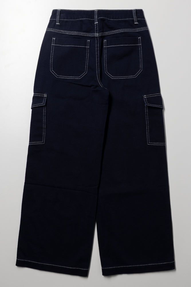 Contrast Denim Pants Navy (2)