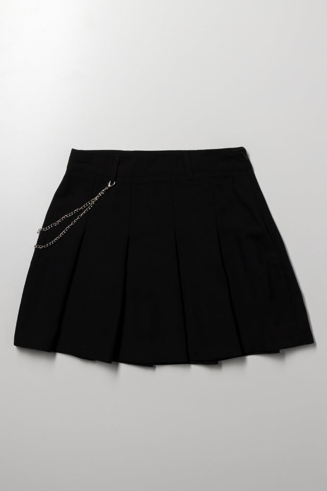 Pleated Skirt With Chain Black