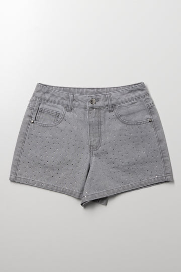 Stud Denim Shorts Grey
