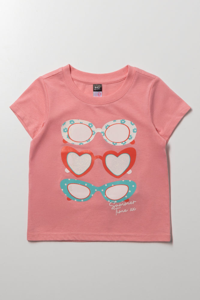 Sunglasses Short Sleeve T-Shirt Peach