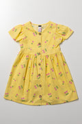 Yellow Cherry Print Button Dress