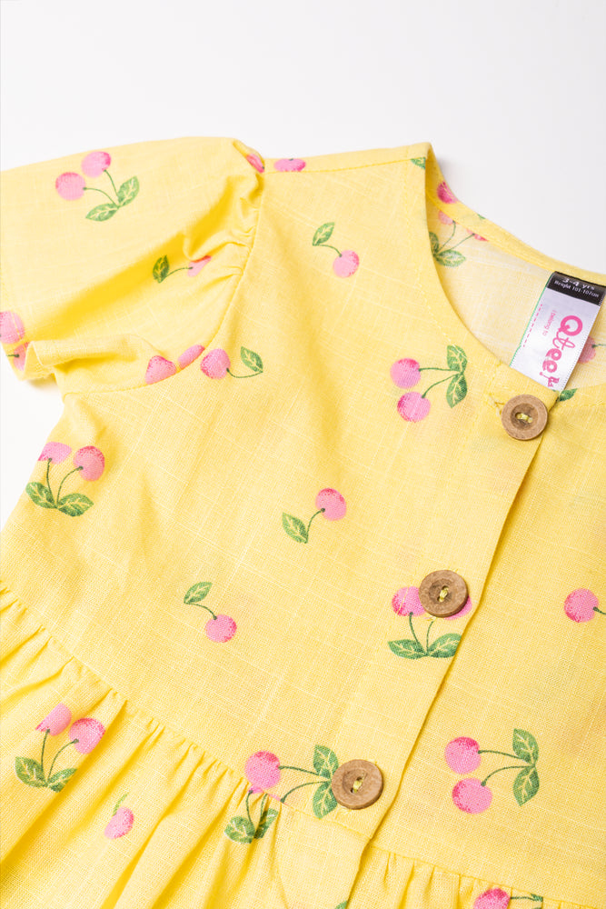 Yellow Cherry Print Button Dress (1)