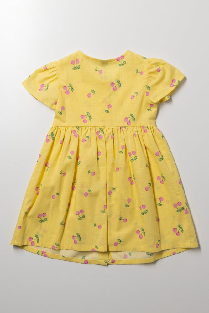 Yellow Cherry Print Button Dress (2)