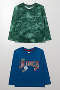 2 Pack Long Sleeve T-Shirts Green And Blue