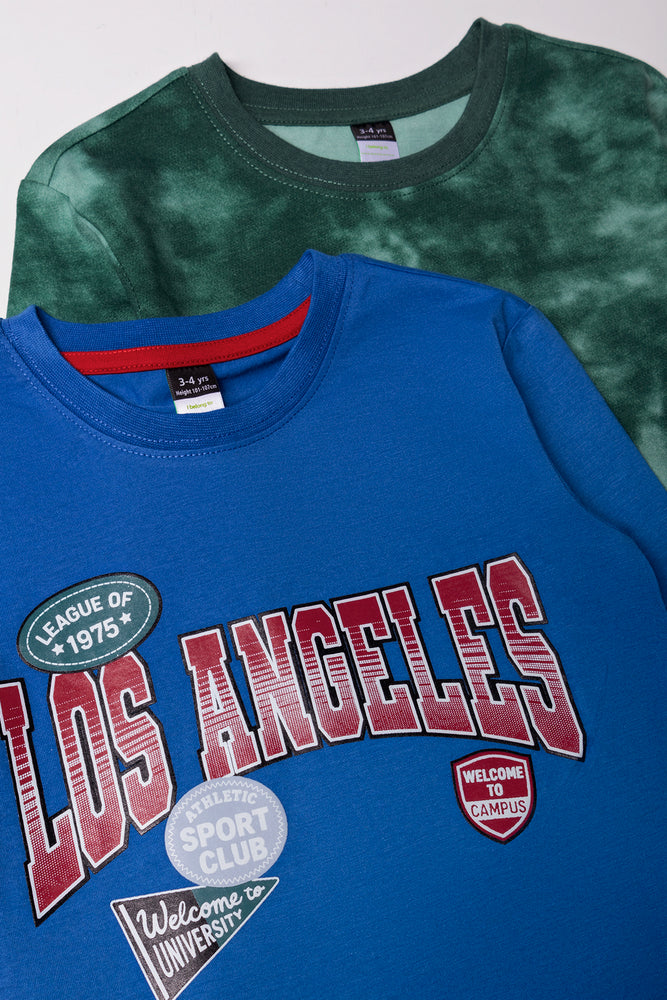 2 Pack Long Sleeve T-Shirts Green And Blue