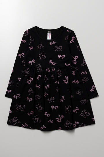 Bow Fit And Flare Dress Black