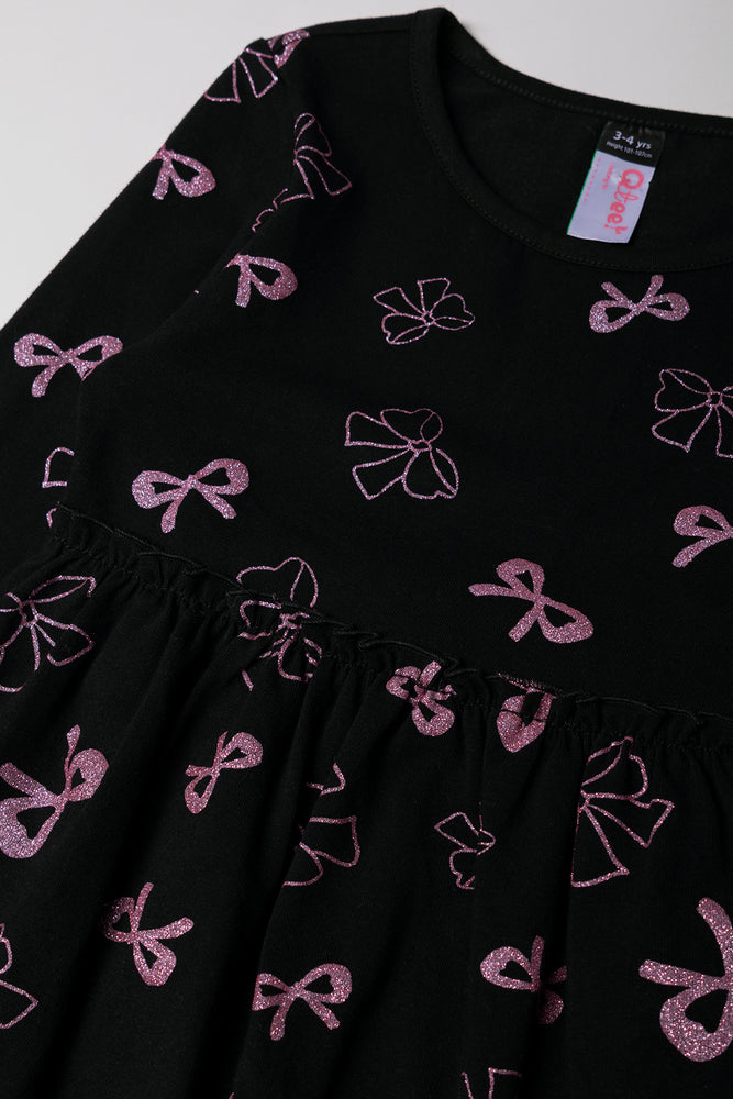 Bow Fit And Flare Dress Black