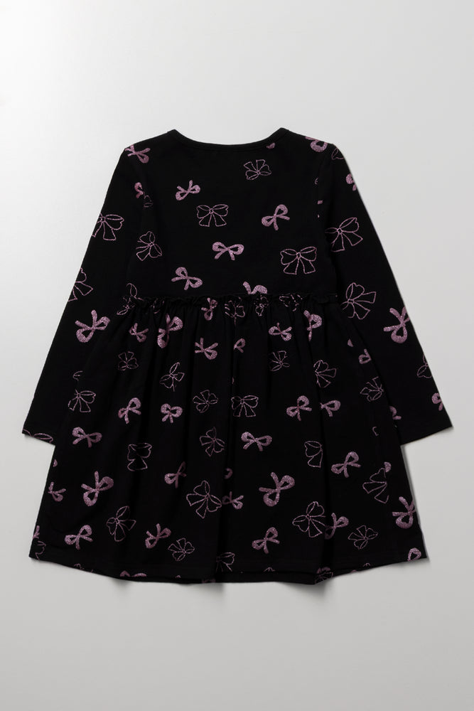 Bow Fit And Flare Dress Black (2)