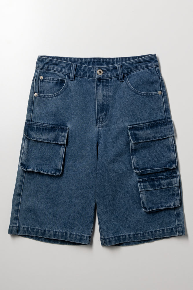 Cargo Denim Shorts Blue