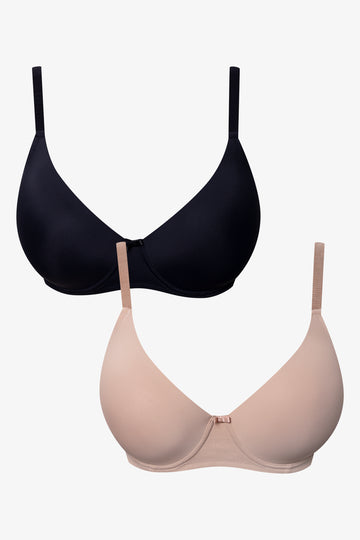 Plus Size 2 Pack Balconette Bras Black And Natural