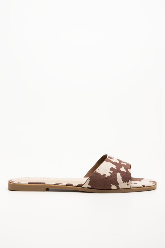 Cow Print Mule Sandals Brown
