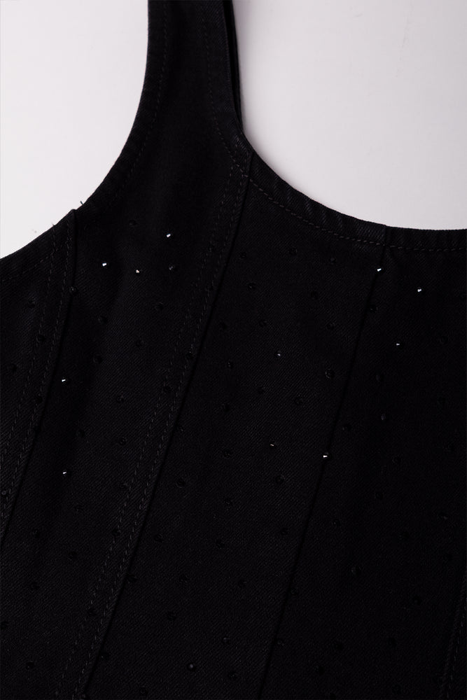 Flare Denim Dress Black