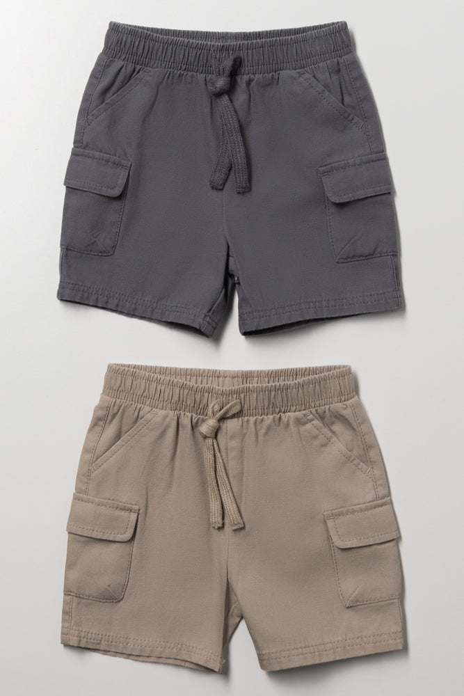 2 Pack Cargo Shorts Natural And Charcoal