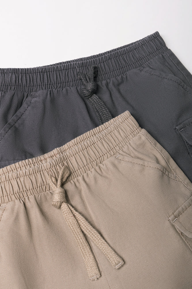 2 Pack Cargo Shorts Natural And Charcoal