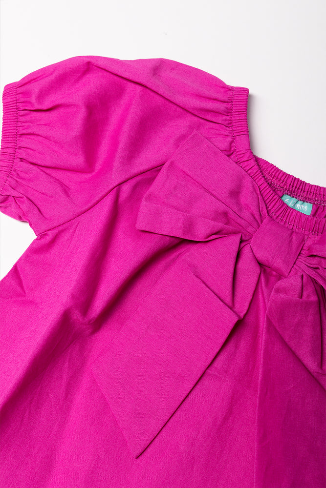 Puff Sleeve Top with Bows Magenta