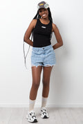 Abrasion Denim Shorts Blue