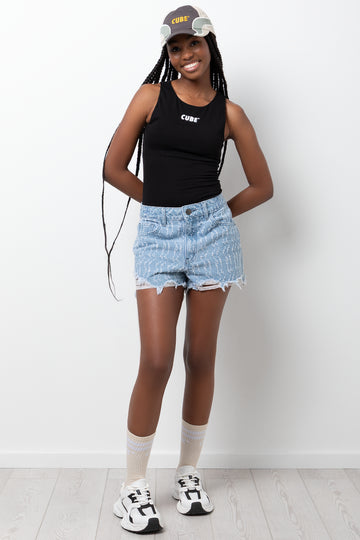 Abrasion Denim Shorts Blue