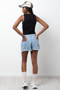 Abrasion Denim Shorts Blue (2)