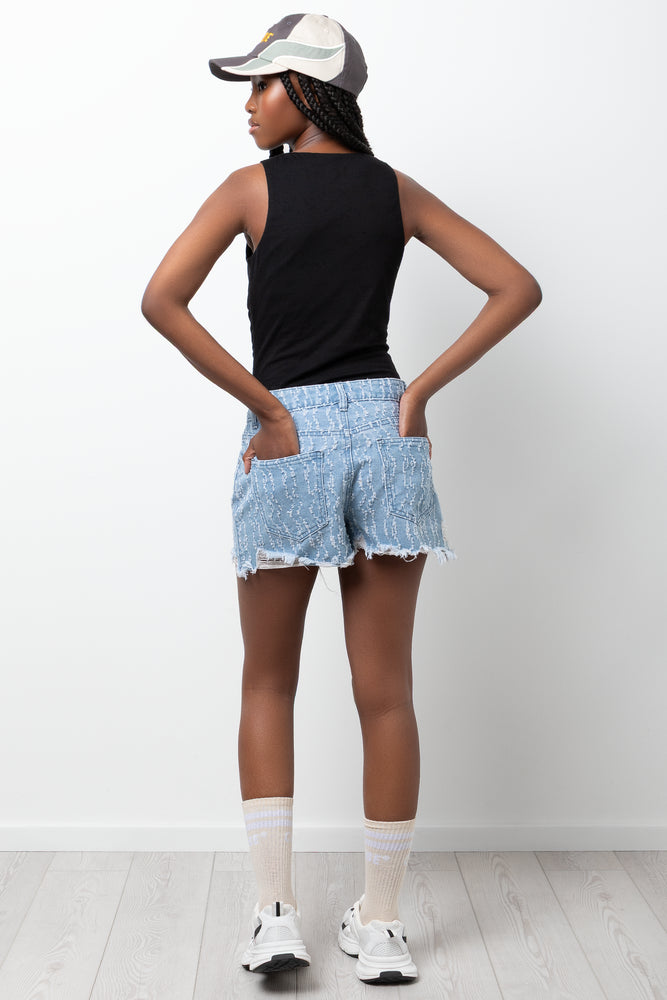 Abrasion Denim Shorts Blue (2)