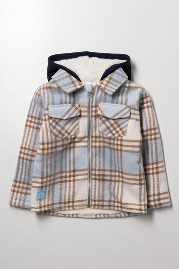 Zip Through Hooded Shacket Light Blue