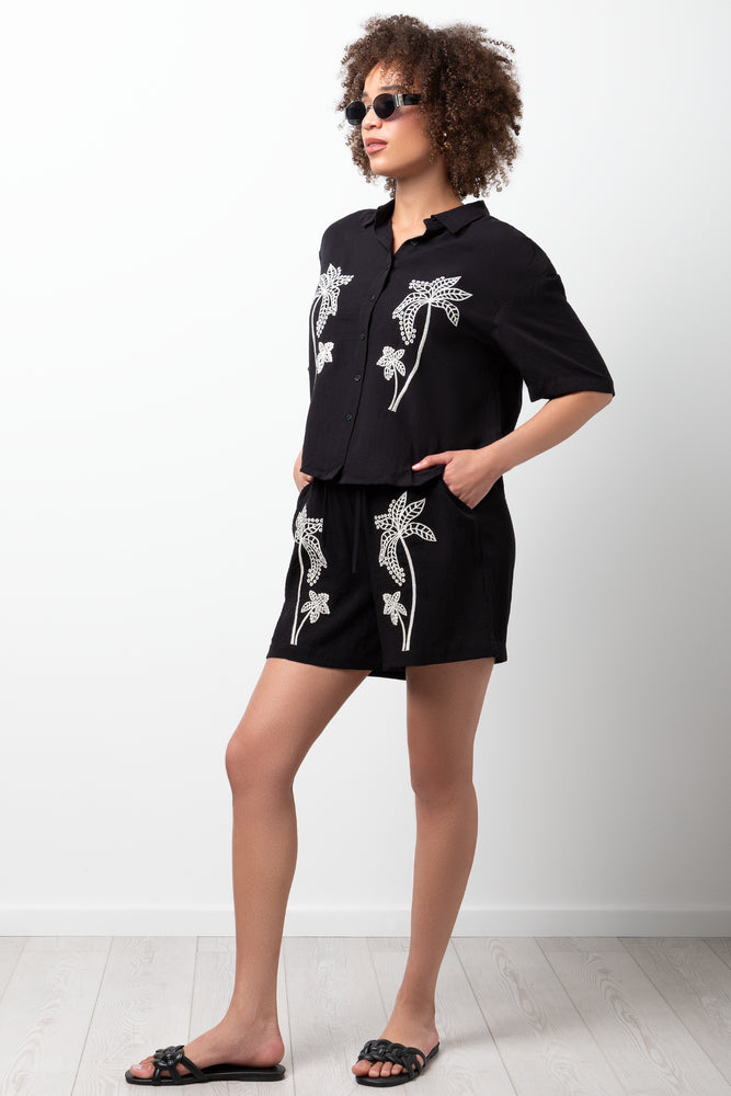 Embroidered Ballerina Sleeves Shirt Black (1)