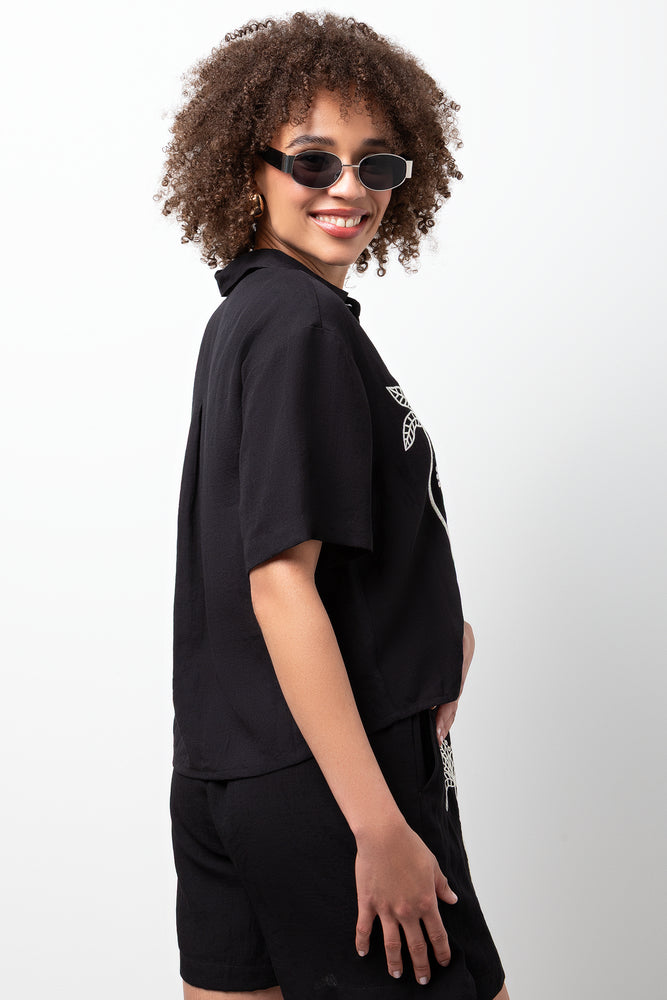 Embroidered Ballerina Sleeves Shirt Black (2)