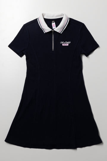 Collar Rib Skater Dress Navy