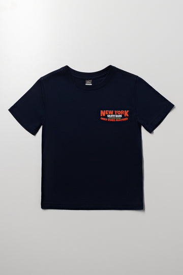 Short Sleeve Back Print T-Shirt Navy