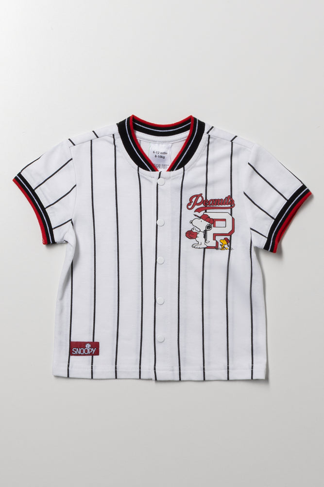 Snoopy Button Through Baseball T-Shirt White