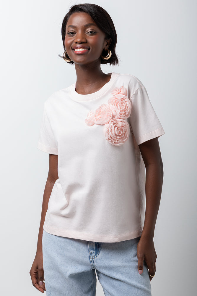 Short Sleeve 3D Floral T-Shirt Pink