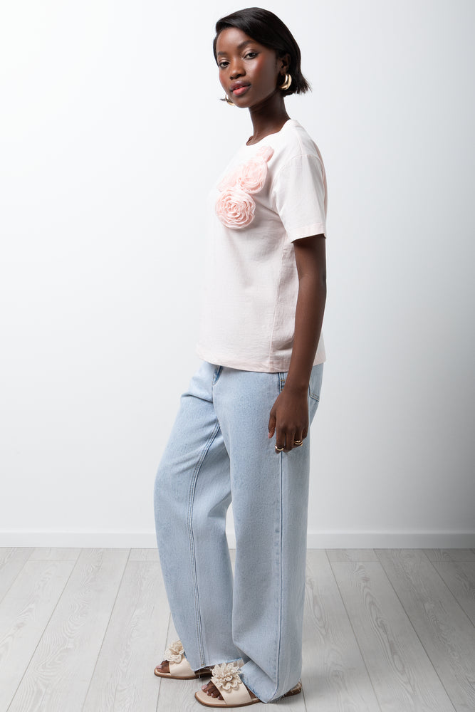 Short Sleeve 3D Floral T-Shirt Pink