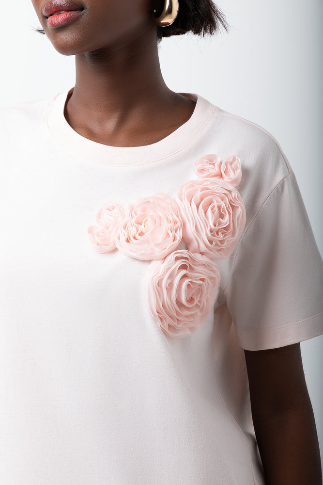 Short Sleeve 3D Floral T-Shirt Pink (3)