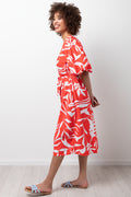 Puff Sleeve Dress Orange And White (1)