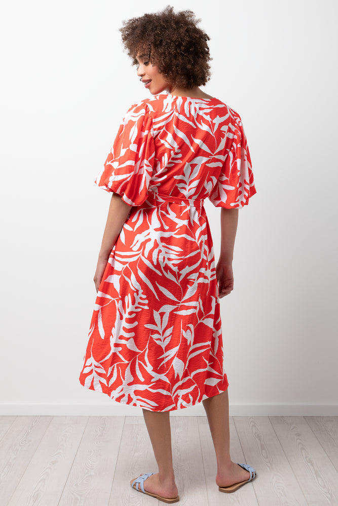 Puff Sleeve Dress Orange And White (2)