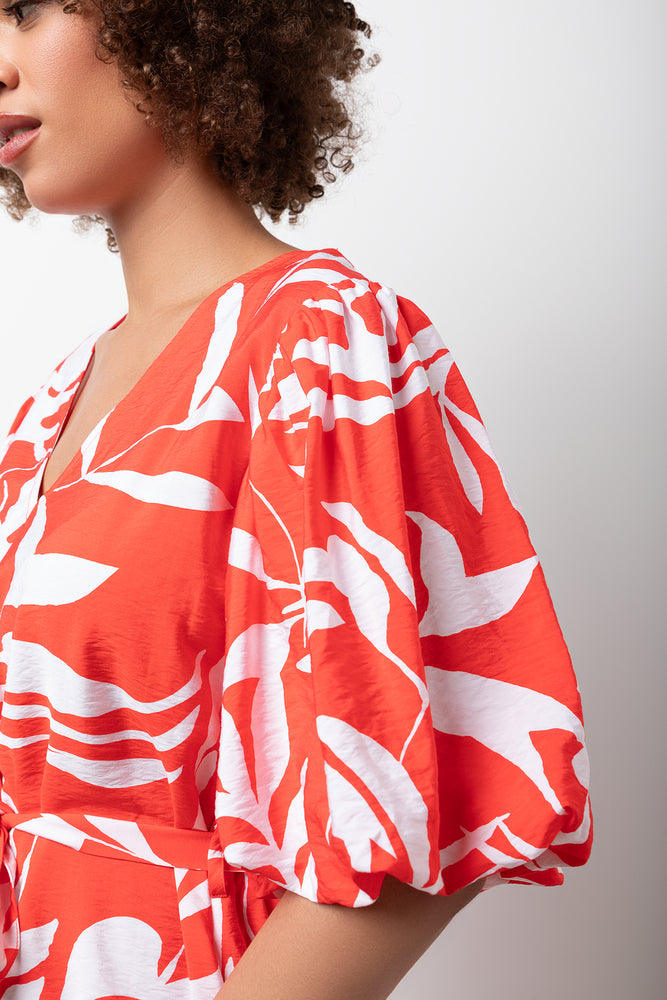 Puff Sleeve Dress Orange And White (3)