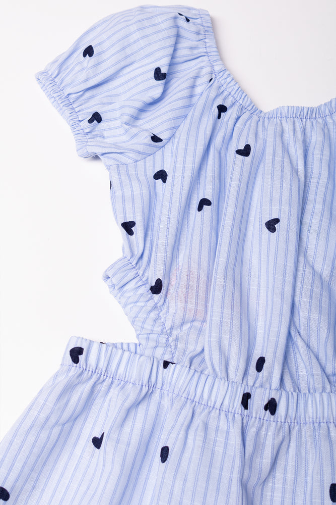 Puff Sleeve Jumpsuit With Cut Out Detail Blue