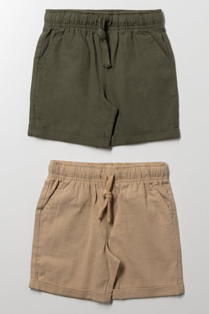 2 Pack Shorts Green And Natural