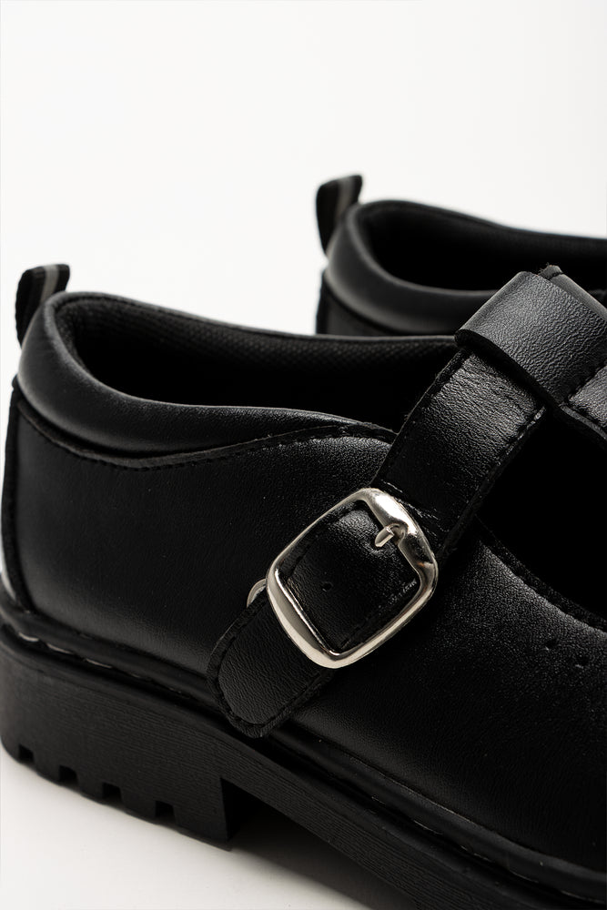 Girls Rugged Leather School Shoes Black (3)