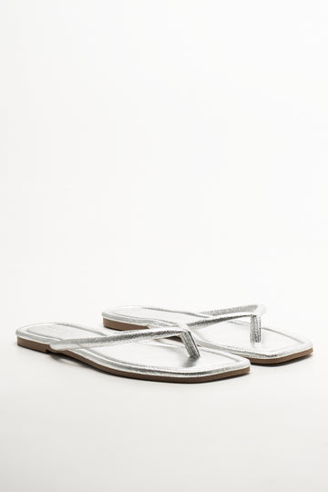 Thong Mule Sandals Silver