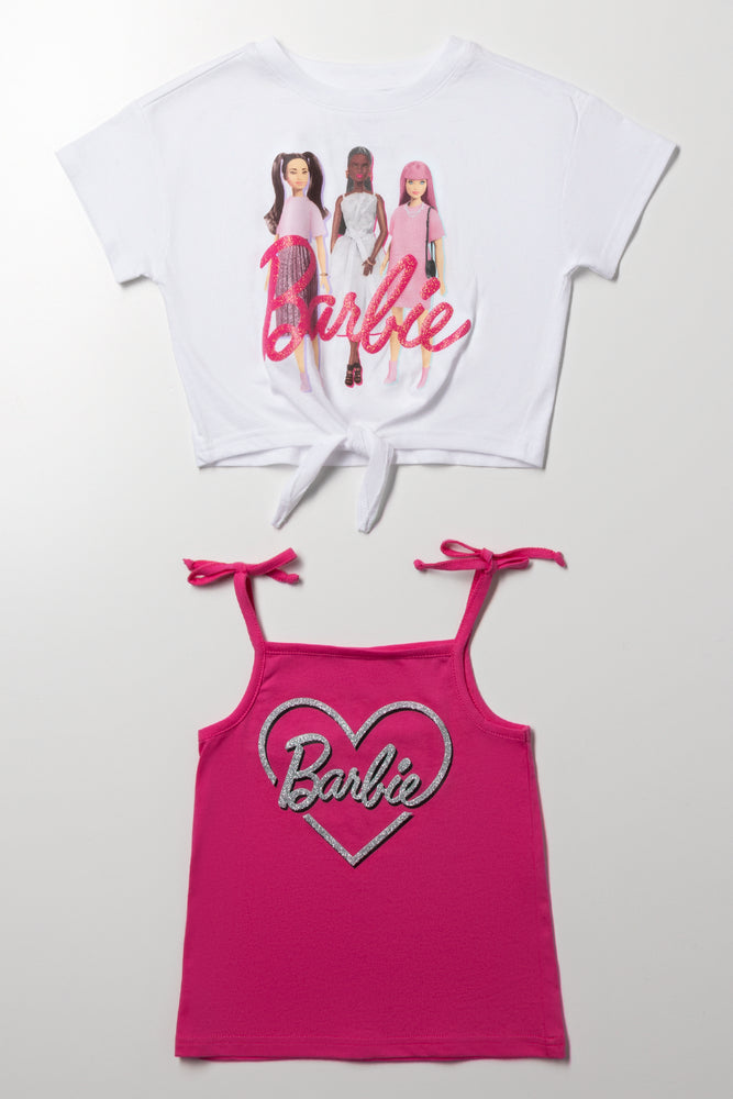 2 Pack Barbie T-Shirts White And Pink