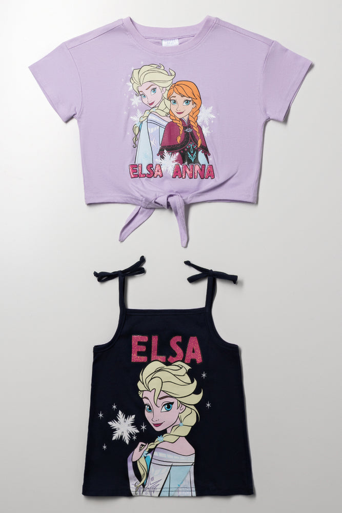 Frozen 2 Pack T-Shirts Navy And Lilac