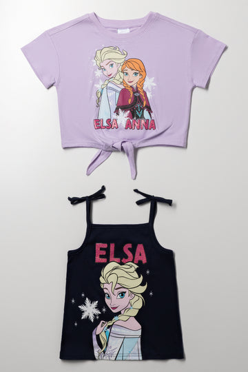 Frozen 2 Pack T-Shirts Navy And Lilac